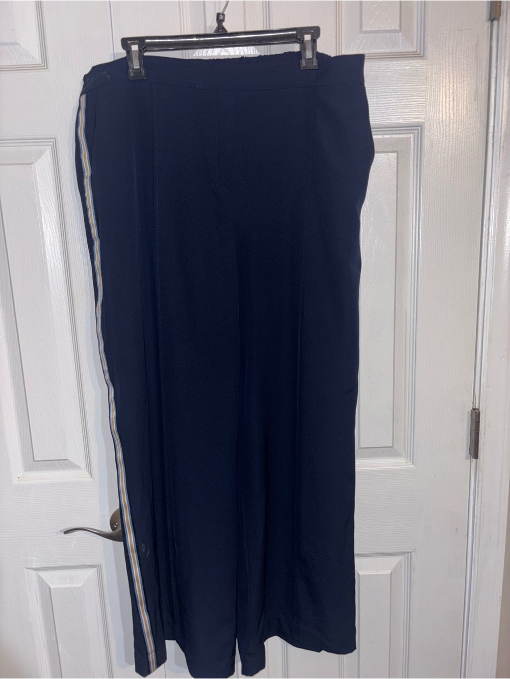 Zara Navy Wide-Leg Pants with Side Stripe